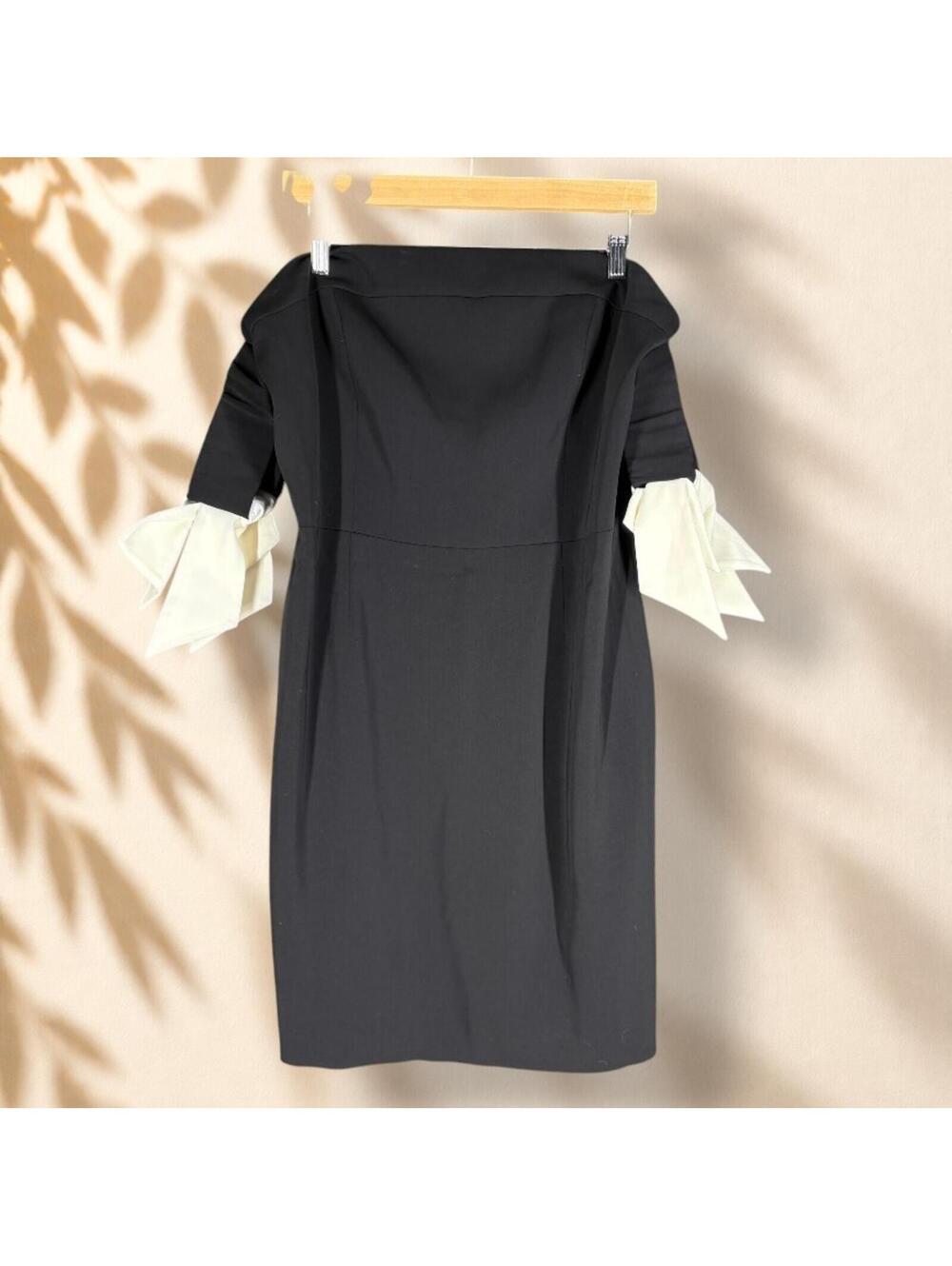 Boston Proper Dress Women 10 Black Sheath Midi Zipper Off The Shoulder Casual